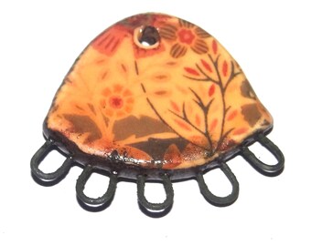 Ceramic Floral Pendant Handmade Focal Porcelain 30mm CC7-3