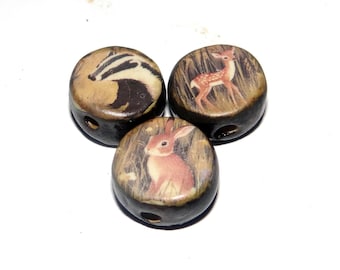 Ceramic Badger Bird Rabbit Wildlife Beads Porcelain Handmade 14mm CC2-4
