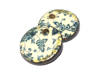Ceramic Floral Patterned Charms Earring Bead Pair 16mm PP3-2
