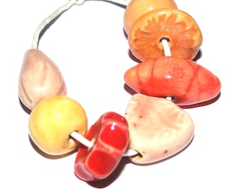 Ceramic Bead Set Patterned Textured Handmade Porcelain 8-15mm