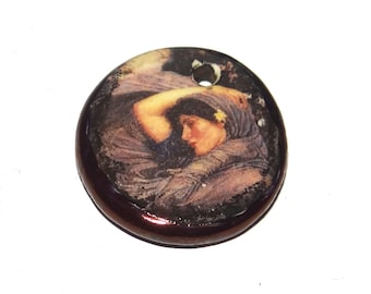 Ceramic Woman Fine Art Pendant Handmade Focal Porcelain 23mm PP8-3