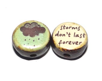 1 Ceramic Cloud Double Sided Quote Bead Handmade 13mm BB3-2