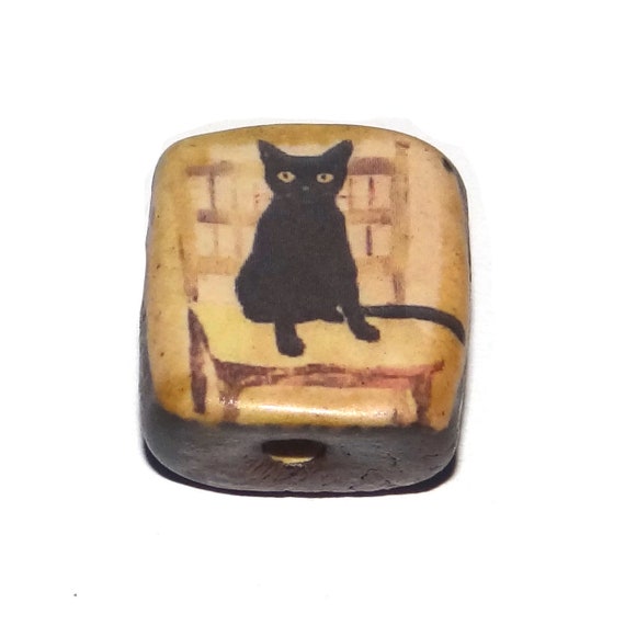 Ceramic Cat Focal Bead Handmade Pottery Beads 24mm PP8-4