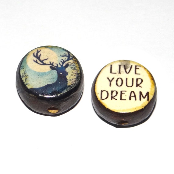 1 Ceramic Double Sided Quote Bead Porcelain Handmade  20mm PP2-3