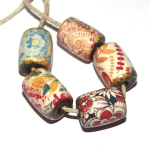 Ceramic Floral Bead Set Handmade Porcelain 13mm