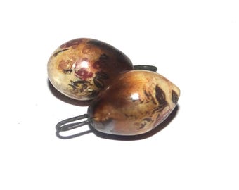 Ceramic Floral Drop Charms Beads Pair Porcelain 22mm CC9-2