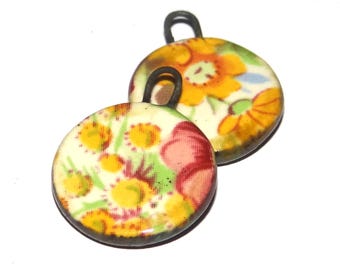 Ceramic Floral Patterned Charms Earring Bead Pair 21mm PP1-3