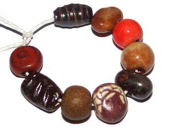 Ceramic Bead Set Patterned Textured Handmade Porcelain 8-15mm