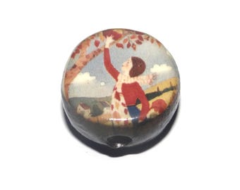 Ceramic Apple Tree Focal Bead Handmade Pottery Beads 16mm PP7-4