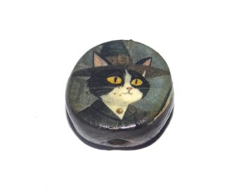 Ceramic Witches Cat Focal Bead Handmade Pottery Beads 16-18mm BB1-2