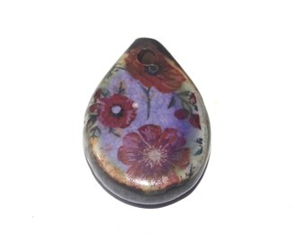 Ceramic Flower Pendant Handmade Focal Porcelain 27mm PP1-3