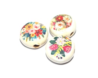 Ceramic Flower Bead Trio Beads Porcelain Handmade 14mm BB9-2