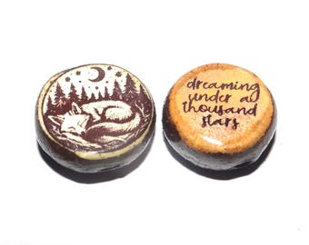 1 Ceramic Fox Double Sided Quote Bead Porcelain Handmade 13mm BB8-4