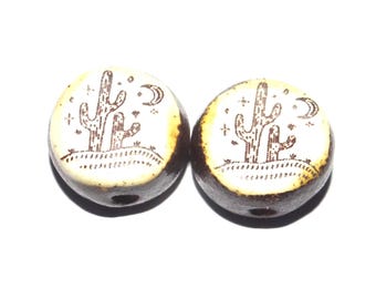 Ceramic Cactus Earring Pair Beads Handmade 14mm CC10-3