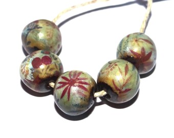 Ceramic Floral Bead Set Handmade Porcelain 10mm