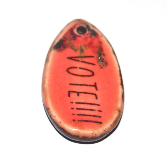 Ceramic Quote Pendant Handmade Focal Porcelain 30mm CC6-3