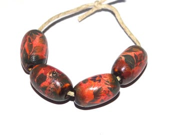 Ceramic Floral Bead Set Handmade Porcelain 15mm