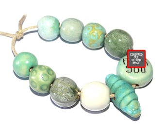Ceramic Bead Set Textured Glazed Pottery Clay Handmade Porcelain 8-12mm