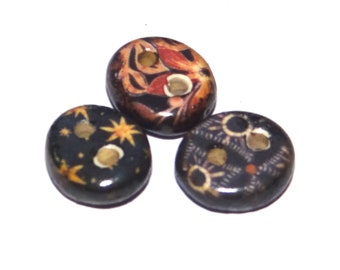 Ceramic Floral Patterned Buttons Porcelain Handmade Unique Rustic 13-15mm CC8-2