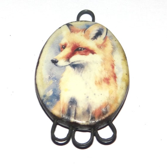 Ceramic Fox Pendant Handmade Focal Porcelain 30mm CC7-2