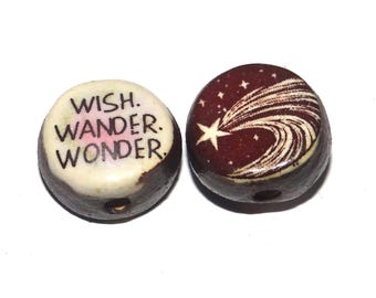 1 Ceramic Stars Double Sided Quote Bead Handmade 13mm BB4-4