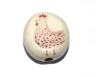 Ceramic Chicken Focal Bead Handmade Pottery Beads 17-18mm BB7-1
