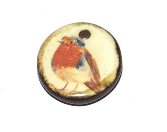 Ceramic Robin Charm Pendant Porcelain Handmade 17mm PP9-2