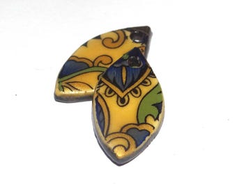 Ceramic Flower Charms Beads Pair Porcelain 23x12mm CC4-3