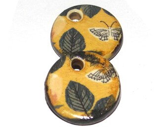 Ceramic Floral Patterned Charms Earring Bead Pair 15mm PP1-2
