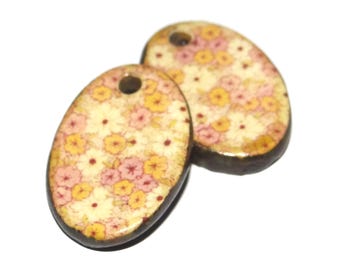 Ceramic Floral Patterned Charms Earring Bead Pair 22mm PP5-2