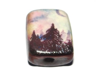 Ceramic Forest Focal Bead Handmade Pottery Beads 17mm BB7-2