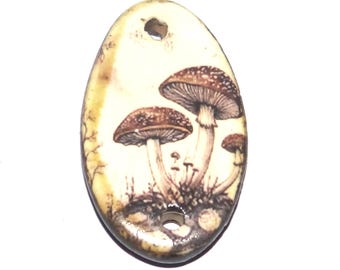 Ceramic Mushroom Fungi Pendant Handmade Focal Porcelain 30mm CC7-4