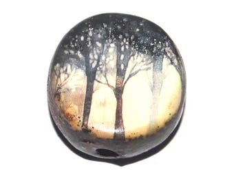 Ceramic Forest Focal Bead Handmade Pottery Beads 17mm PP7-4
