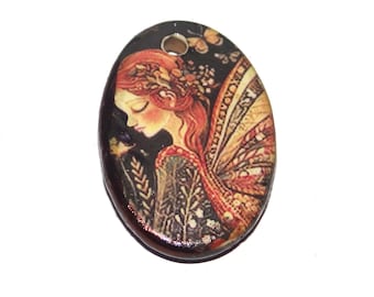 Ceramic Fairy Connector Pendant Porcelain Handmade 30mm CC7-3