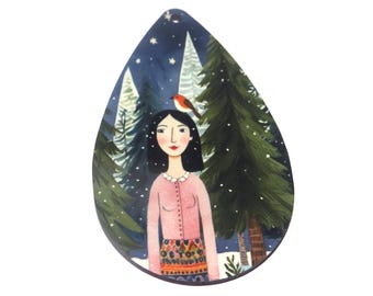 Wooden Christmas Tree Decoration Deer Pendant Handmade 65mm MM1-3