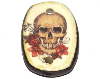 Ceramic Skull Pendant Handmade Focal Porcelain 30mm CC5-1