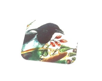 Faux Tin Magpie Bird Charm Pendant Handmade 25mm 1" Square MM4-2