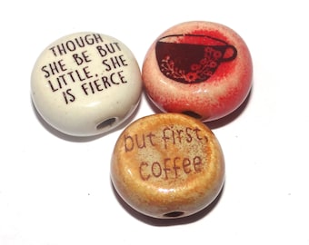 Ceramic Quote Bead Set Porcelain Handmade 15mm CC3-3