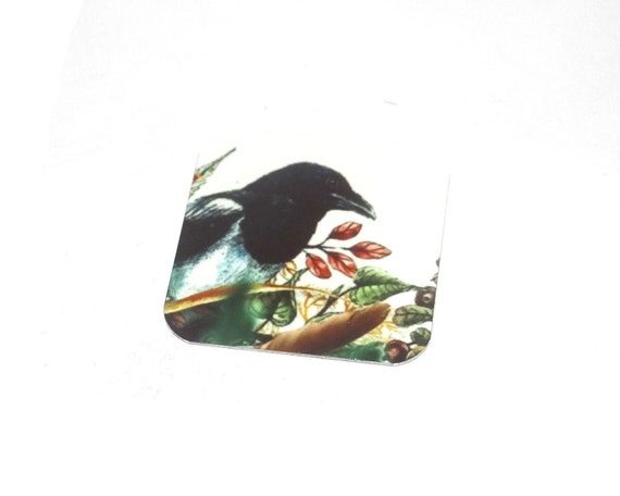 Faux Tin Magpie Bird Charm Pendant Handmade 25mm 1" Square MSQ4-2