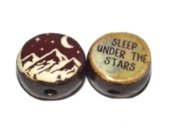 1 Ceramic Mountains Double Sided Quote Bead Porcelain Handmade 15mm BB5-3