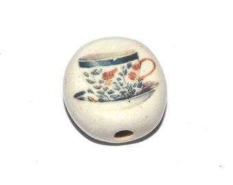 Ceramic Tea Cup Focal Bead Handmade Pottery Beads 19-17mm PP4-1