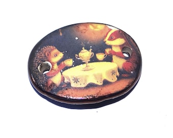 Ceramic Forest Teaparty Bracelet Bar Cuff Porcelain 30mm PP4-4