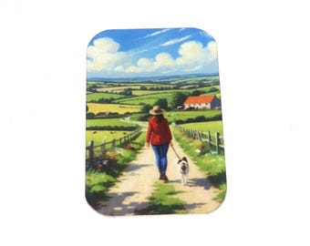 Faux Tin Dog Walker Pendant Charm Handmade 32mm 1.25" MM8-4