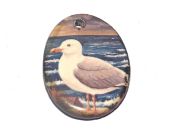 Ceramic Seagull Pendant Handmade Focal Porcelain 30mm CC4-1
