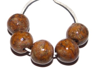 Ceramic Cinnamon Speckled Bead Set Handmade 12mm