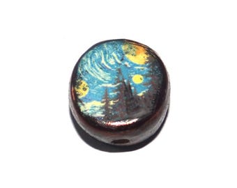 Ceramic Forest Focal Bead Handmade Pottery Beads 17-18mm BB7-2