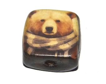 Ceramic Bear Focal Bead Handmade Pottery Beads 20mm PP8-4