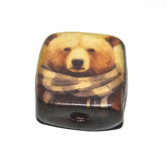 Ceramic Bear Focal Bead Handmade Pottery Beads 20mm PP8-4