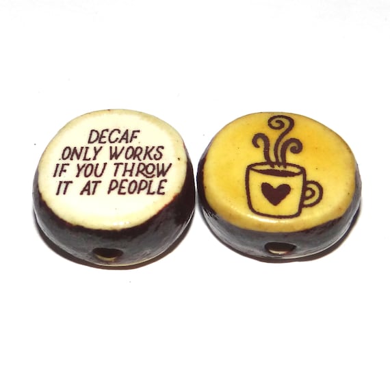 1 Ceramic Double Sided Quote Bead Porcelain Handmade 18mm CC4-3