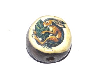 Ceramic Hare Focal Bead Handmade Pottery Beads 16-18mm BB1-2